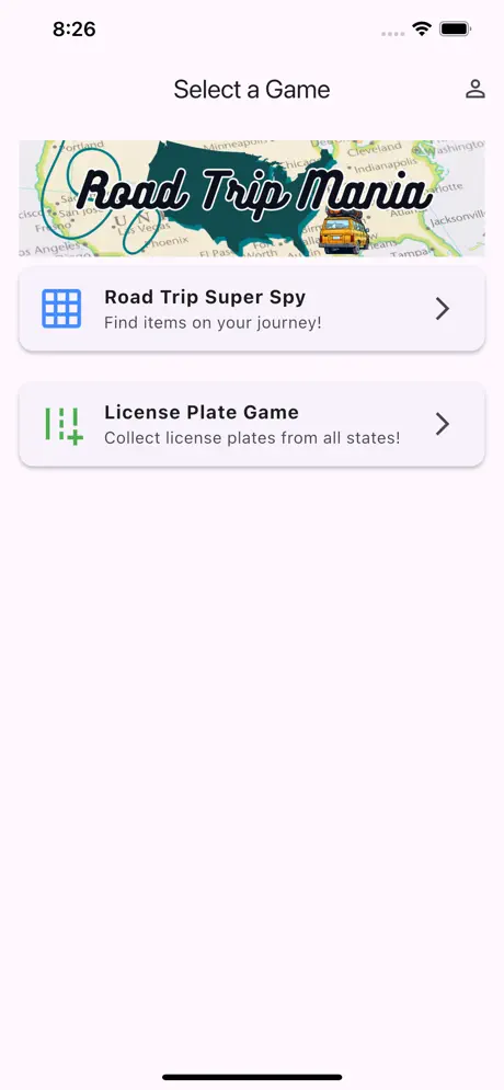 Road Trip Mania select a game screen